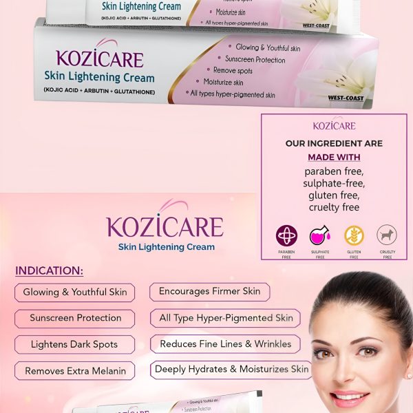 kozicare 15 g (kojic acid, arbutin, Glutathione) skin lightening cream